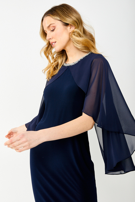 Embellished Cape Dress Style 242731. Midnight Blue. 2