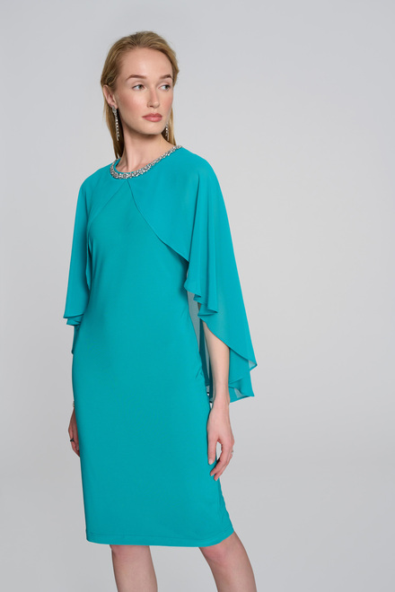 Embellished Cape Dress Style 242731. Ocean Blue. 5