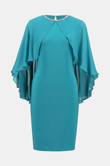 Embellished Cape Dress Style 242731. Ocean Blue. 6