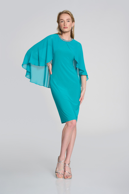 Embellished Cape Dress Style 242731. Ocean blue