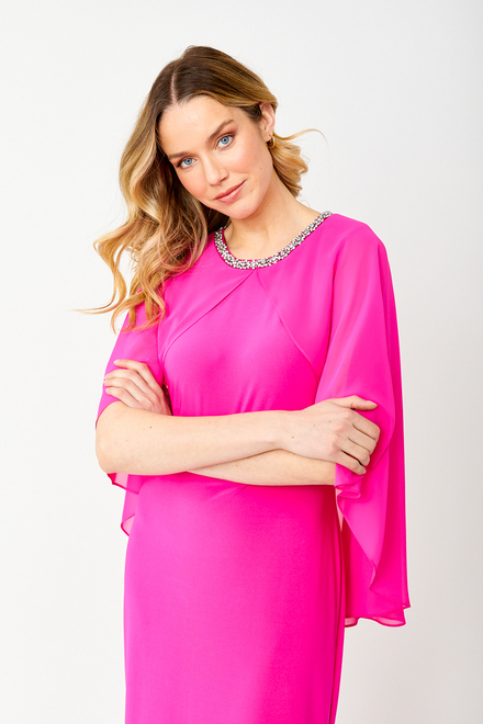 Embellished Cape Dress Style 242731. Shocking Pink. 3