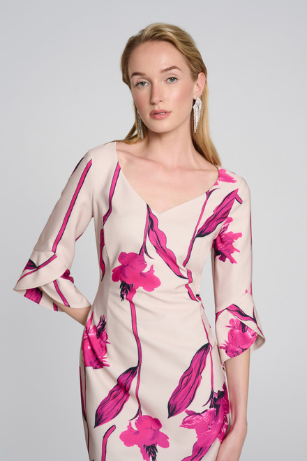 Robe fleurie, manches tulipe mod&egrave;le 242733. Light Sand/pink. 3