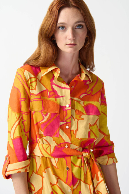 Robe chemise, feuilles color&eacute;es mod&egrave;le 242912. Rose/multi. 3