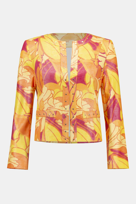 Tropical Print Faux Leather Jacket Style 242916. Pink/multi. 5