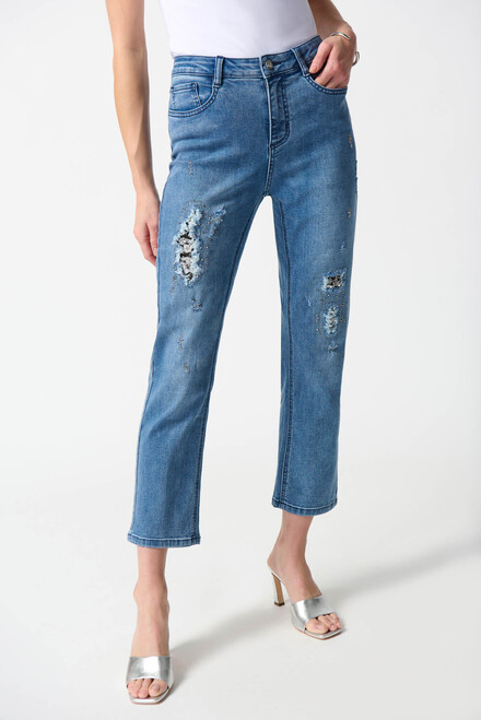 Distressed & Embellished Jeans Style 242921. Denim Medium Blue
