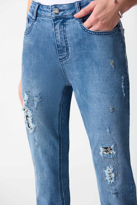 Distressed &amp; Embellished Jeans Style 242921. Denim Medium Blue. 3