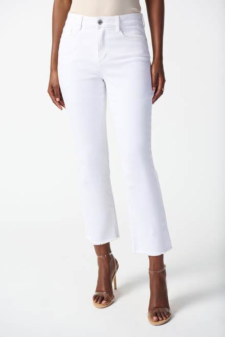 Frayed Edge Cropped Jeans Style 242925. White