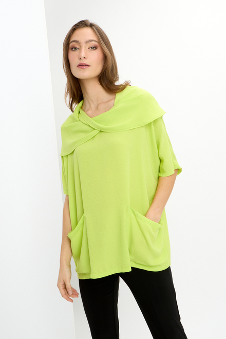 Textured Wrap Collar Tunic Style 241043. Key lime