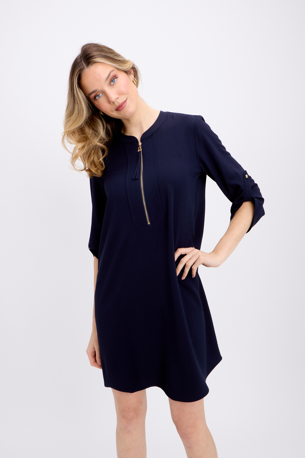 Decorative Zip Dress Style 232201. Midnight Blue