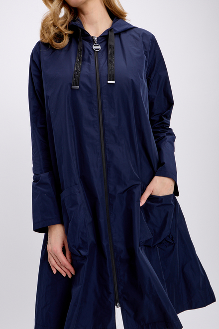 Zip Front Flared Coat Style 241068. Midnight Blue. 2