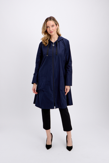 Zip Front Flared Coat Style 241068. Midnight Blue. 4