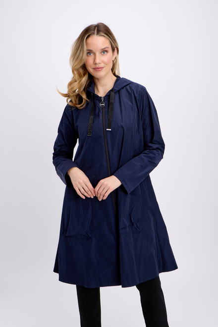 Zip Front Flared Coat Style 241068. Midnight Blue. 5