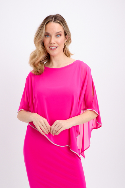 Robe avec cape asym&eacute;trique mod&egrave;le 223762S24. Shocking Pink. 3