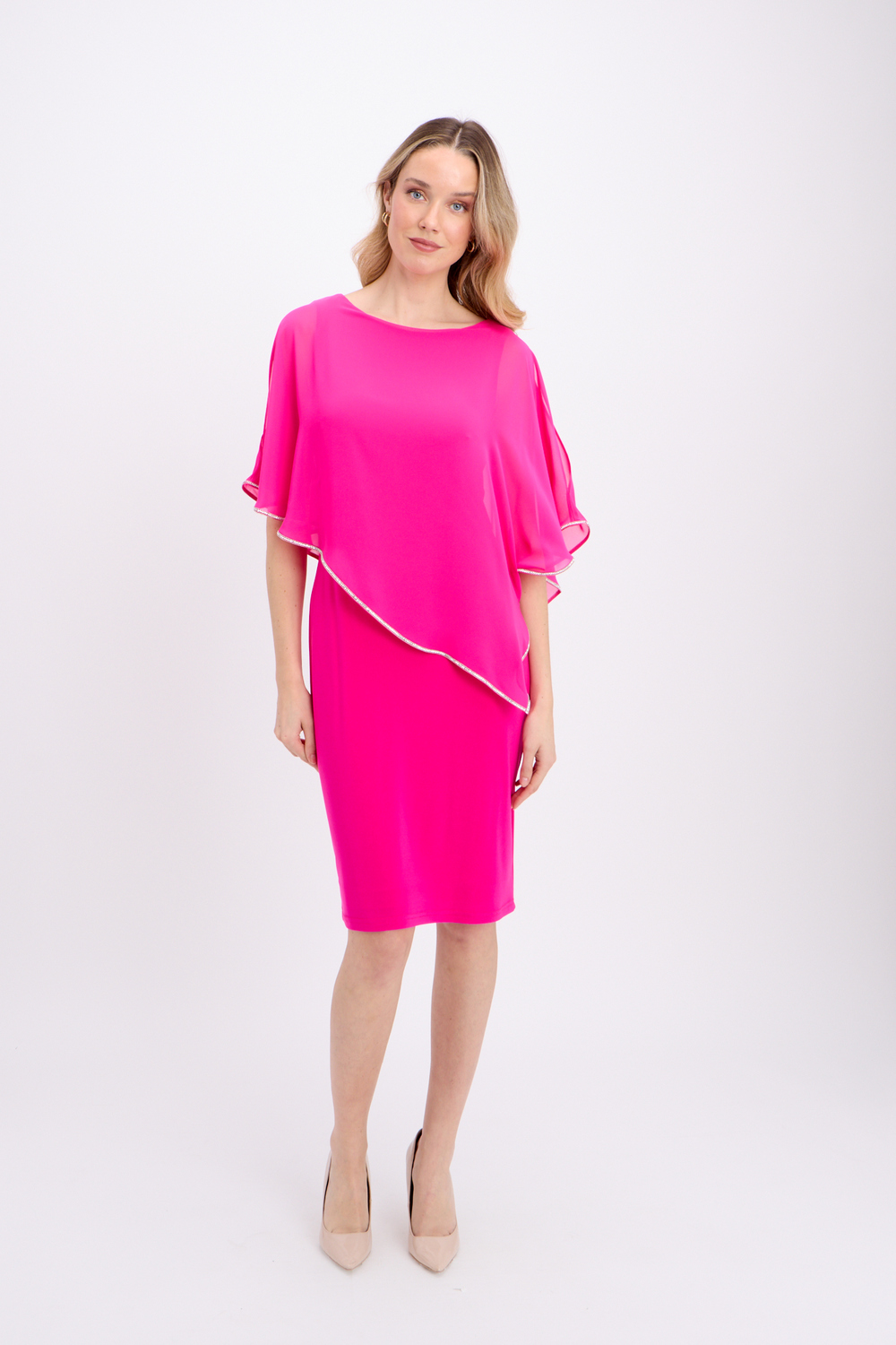 Dress with Asymmetric Hem Style 223762. Shocking Pink