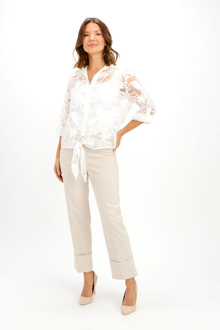 Feminine Leaf-Patterned Knot Shirt Style 241188. Off White. 4