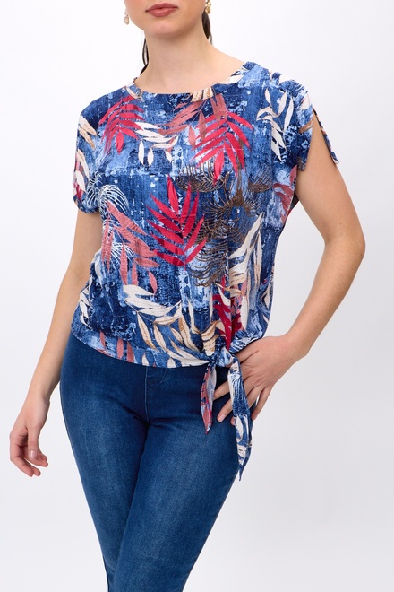 Tropical Pattern Tie Knot Top Style 6281241239. Blue/pink. 2