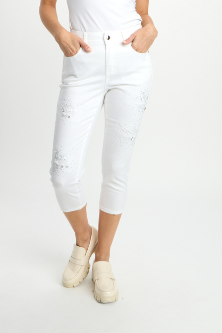 Jeweled High-Rise Ripped Jeans Style 241363. White