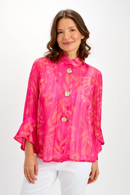Ruffled Leaf Flare Shirt Style 241470. Pink/orange