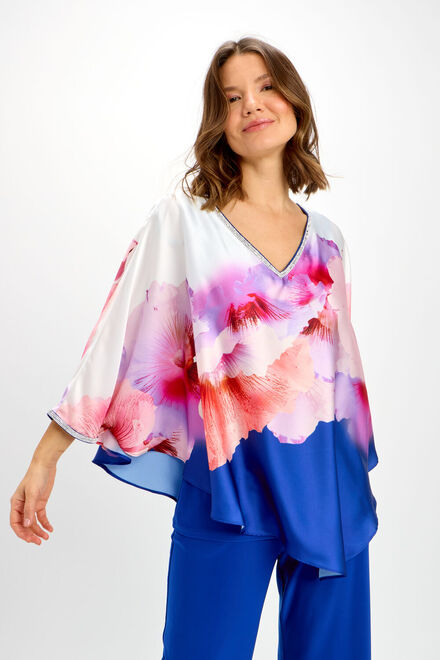 Floral Glitter Dolman Blouse Style 242162. Marine/Orchid