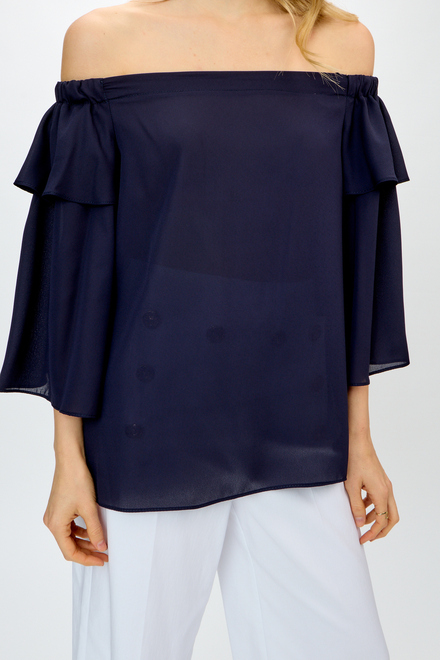 Flounce Sleeve Off-Shoulder Top Style 241305. Midnight Blue. 3