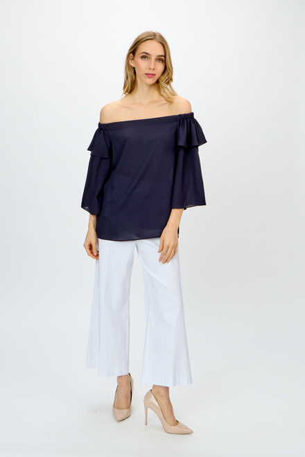 Flounce Sleeve Off-Shoulder Top Style 241305. Midnight Blue. 5