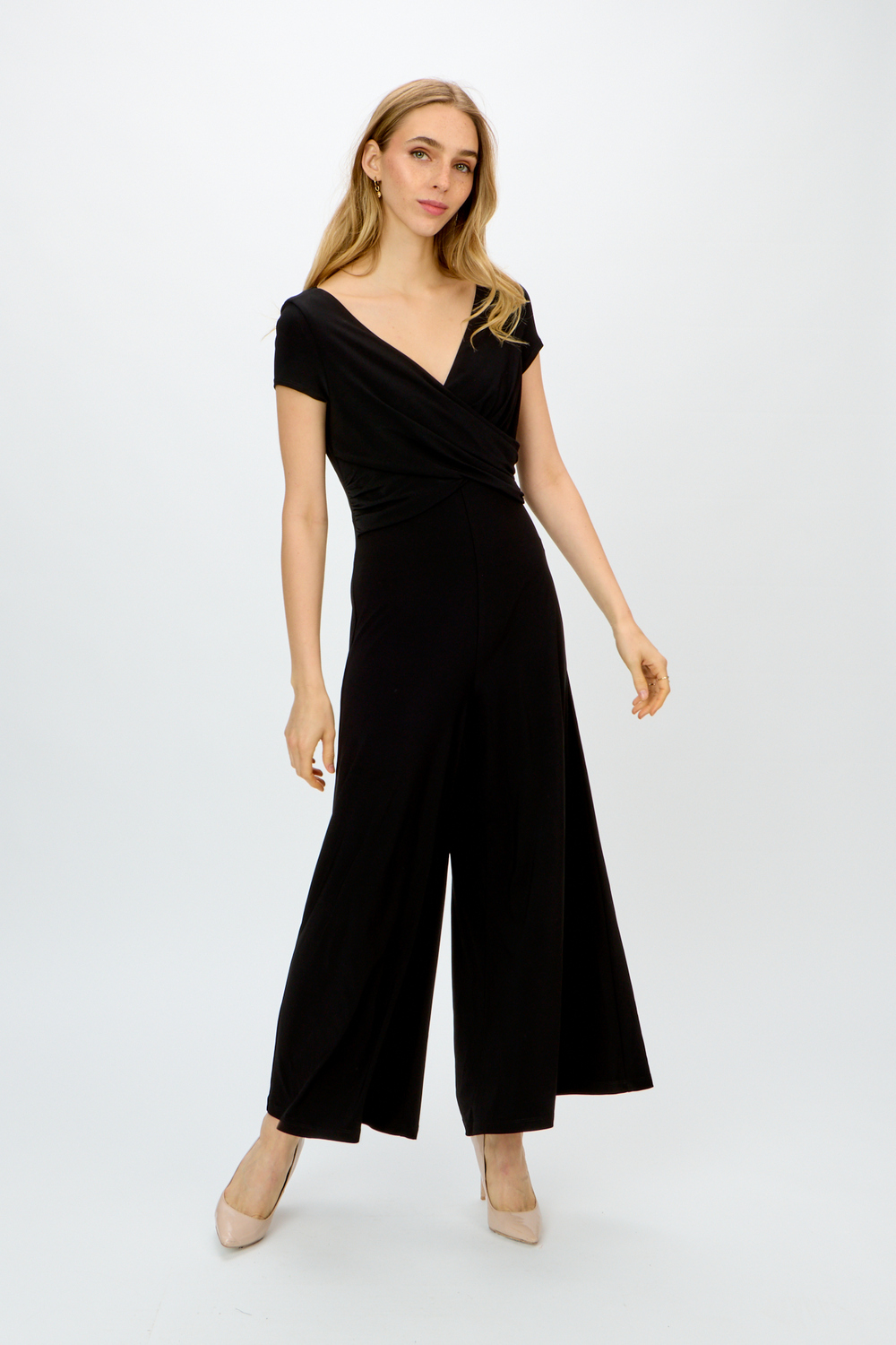 Wrap Front Cropped Jumpsuit Style 241274. Black
