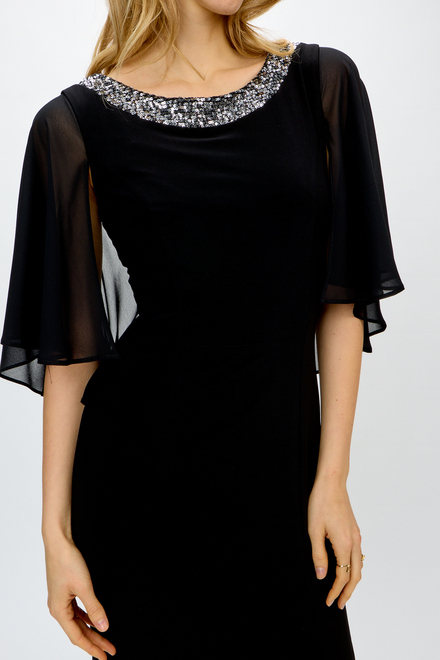 Rounded Neckline Sheer Sleeve Dress Style 241717. Black. 3