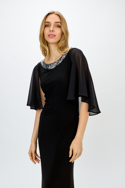 Rounded Neckline Sheer Sleeve Dress Style 241717. Black. 4