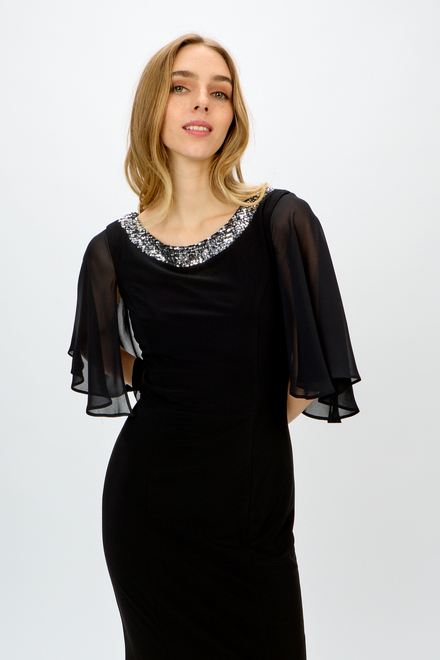 Rounded Neckline Sheer Sleeve Dress Style 241717. Black. 5