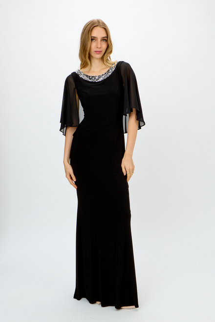 Rounded Neckline Sheer Sleeve Dress Style 241717. Black