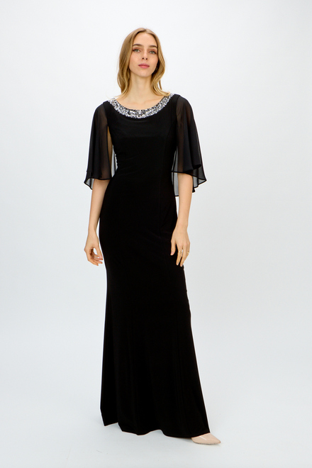 Rounded Neckline Sheer Sleeve Dress Style 241717. Black. 6