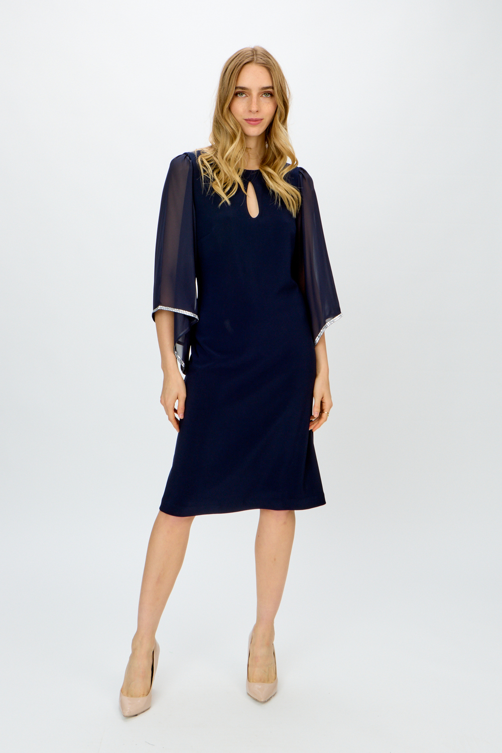 Dress, shiny 3/4 sleeves Model 241709. Midnight Blue