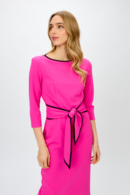 Robe bicoloure, ceinture nou&eacute;e mod&egrave;le 221210S24. Ultra Pink/black. 4