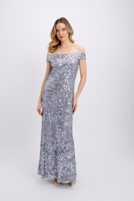 Long Embroidered Sequins Dress style 8196925. Silver