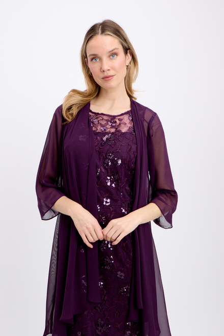 Illusion Neck Embroidered Dress Style 81171013. Eggplant. 3