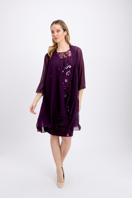 Illusion Neck Embroidered Dress Style 81171013. Eggplant