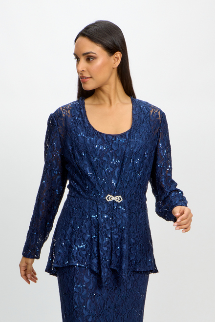 Lace Fit and Flare Jacket Dress Style 84122452. Navy. 4
