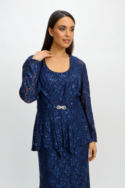 Lace Fit and Flare Jacket Dress Style 84122452. Navy. 6