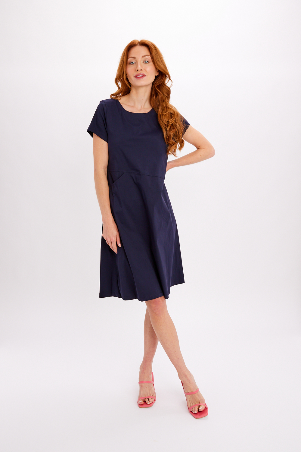 Minimalist Midi Summer Dress Style 24221-6609. Navy