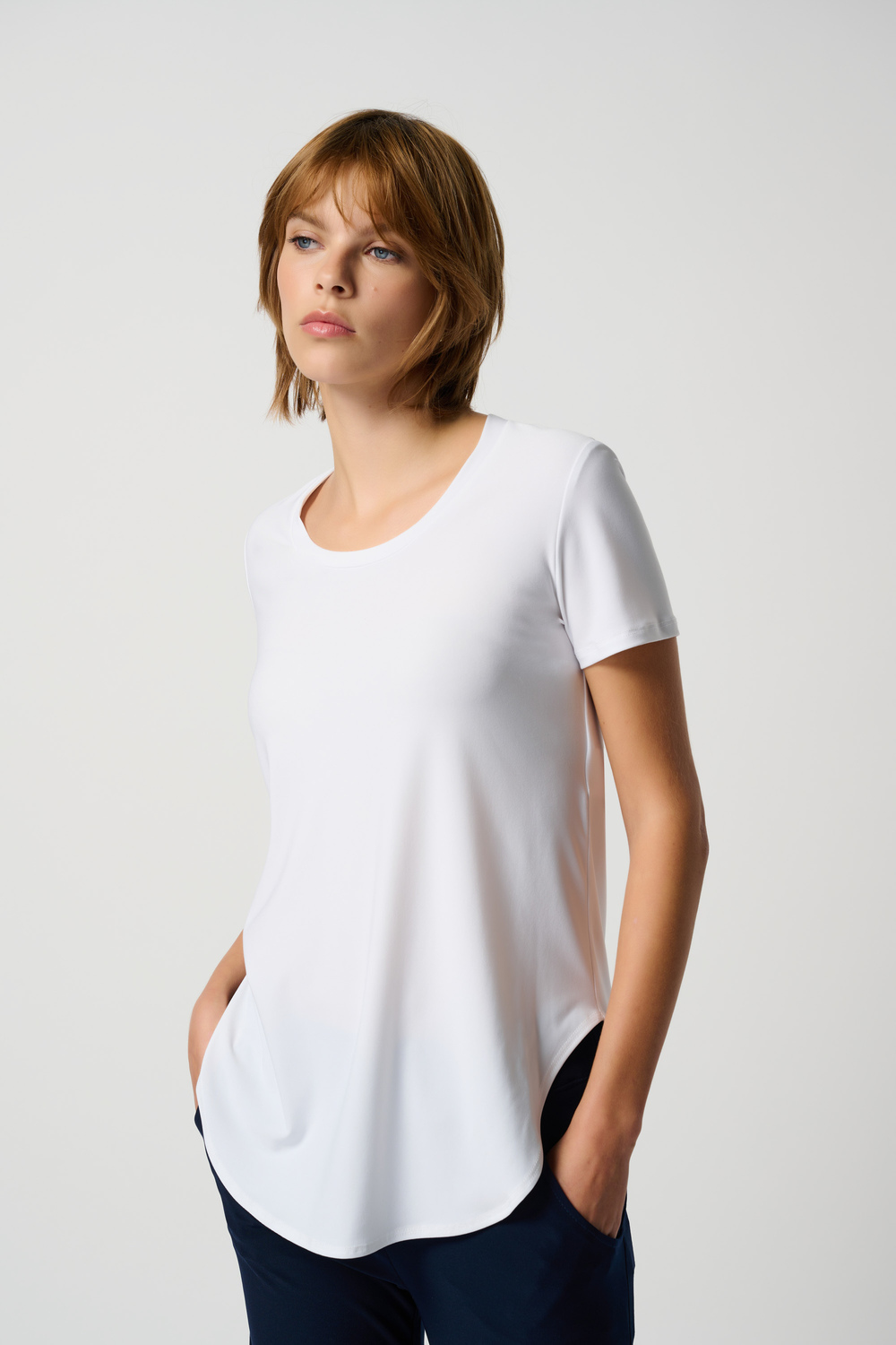 T-shirt long, bas arrondi modèle 183220S24. Vanille 30