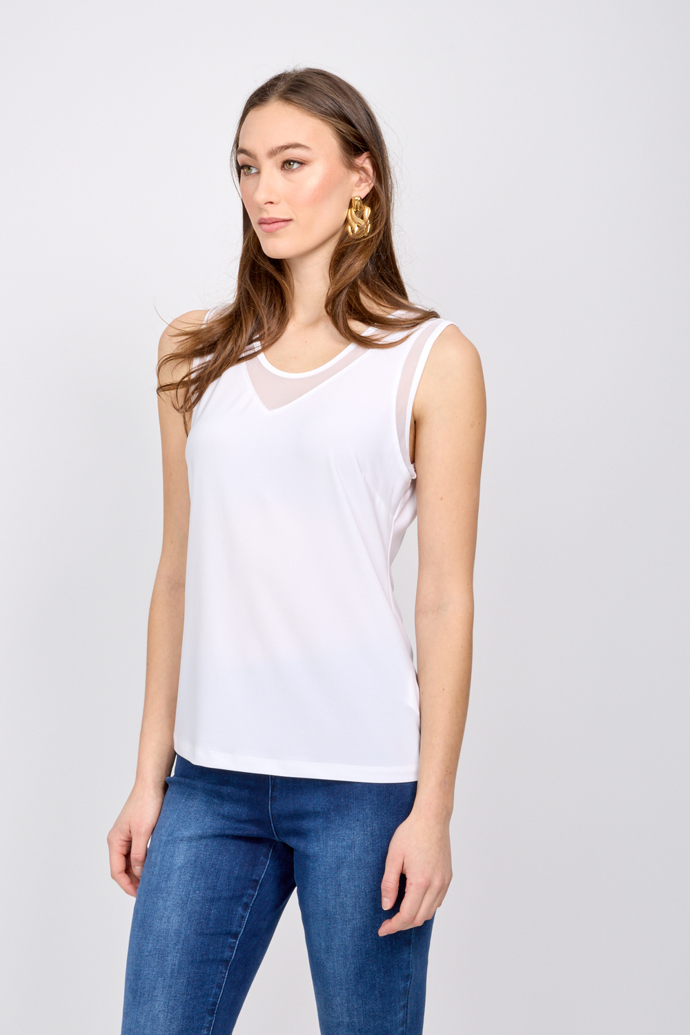 Sheer Collar Top Style 246031. Off White