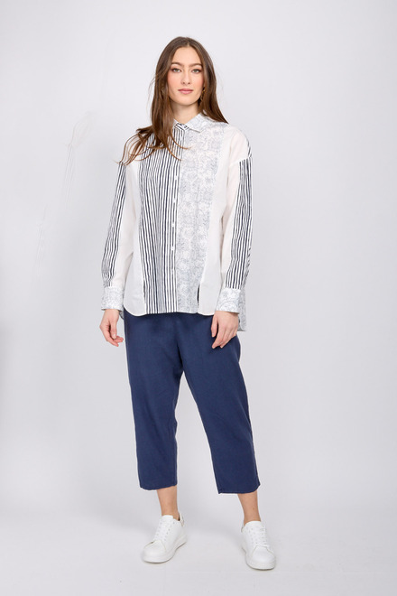 Mixed Media blouse style SP24103. White/navy. 5