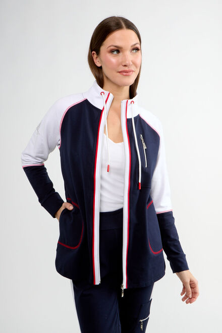 Sporty Full-Zip Sweatshirt Style 80004-6100. Navy/White