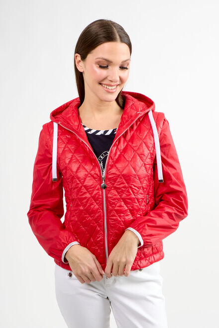 Hooded Quilted Windbreaker Style 80008a-6100. Red