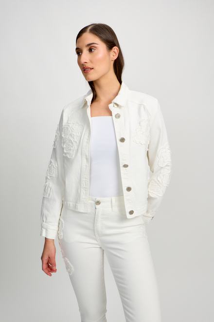 Veste en jean brod&eacute;e Style 80101-6100. Blanc