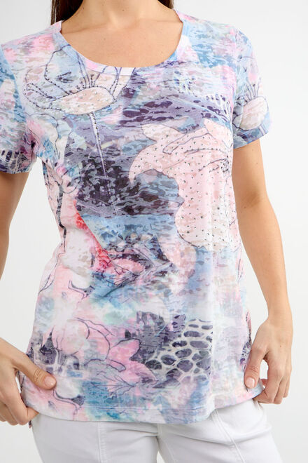 Floral Jewel-Embellished T-Shirt Style 80102-6100. Blue/pink. 3