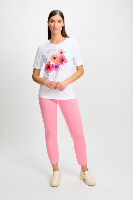 T-shirt &agrave; fleurs avec embellissement mod&egrave;le 80204-6100. Blanc. 4