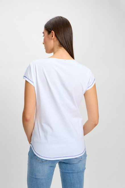T-shirt d&#039;&eacute;t&eacute; d&eacute;contract&eacute; &agrave; rayures mod&egrave;le 80503-6100. Blanc. 2