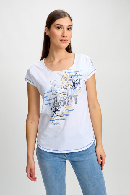 T-shirt d'été décontracté à rayures Modèle 80503-6100. Blanc