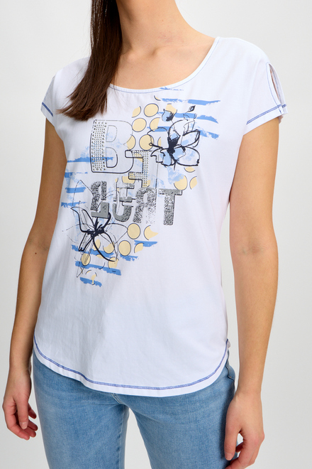 T-shirt d&#039;&eacute;t&eacute; d&eacute;contract&eacute; &agrave; rayures mod&egrave;le 80503-6100. Blanc. 3